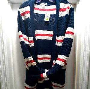 Striped open front cardigan